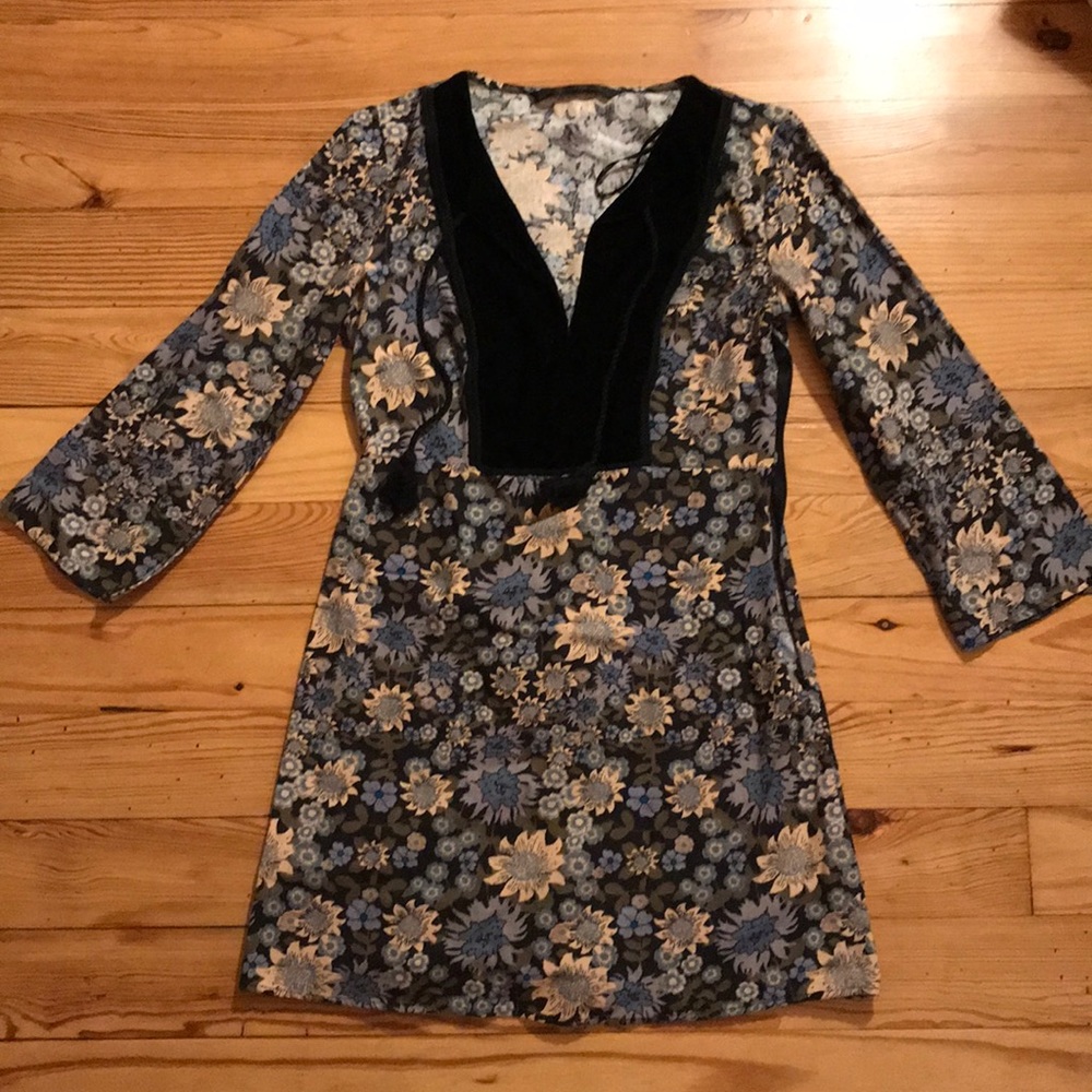 Zara Floral Mini Dress w/Velvet Detail